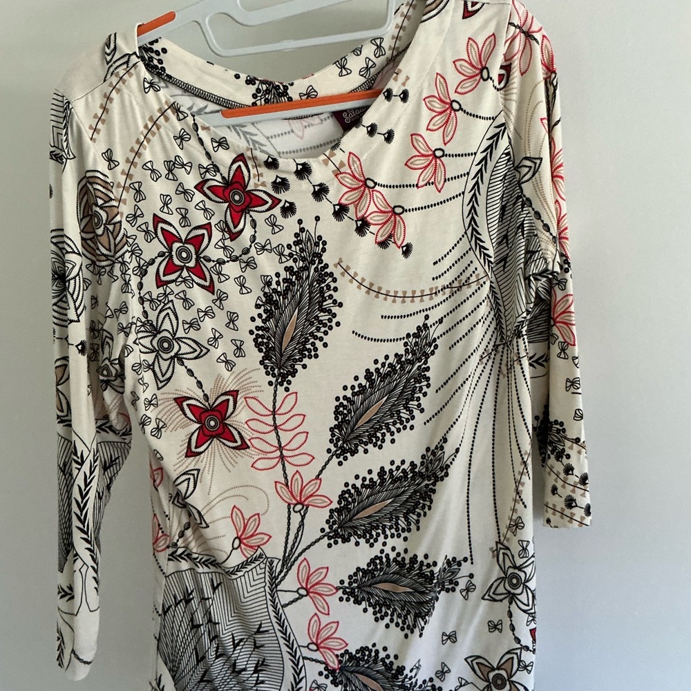 Cream and Black Asymmetrical Embellished 3/4 Sleeve Blouse